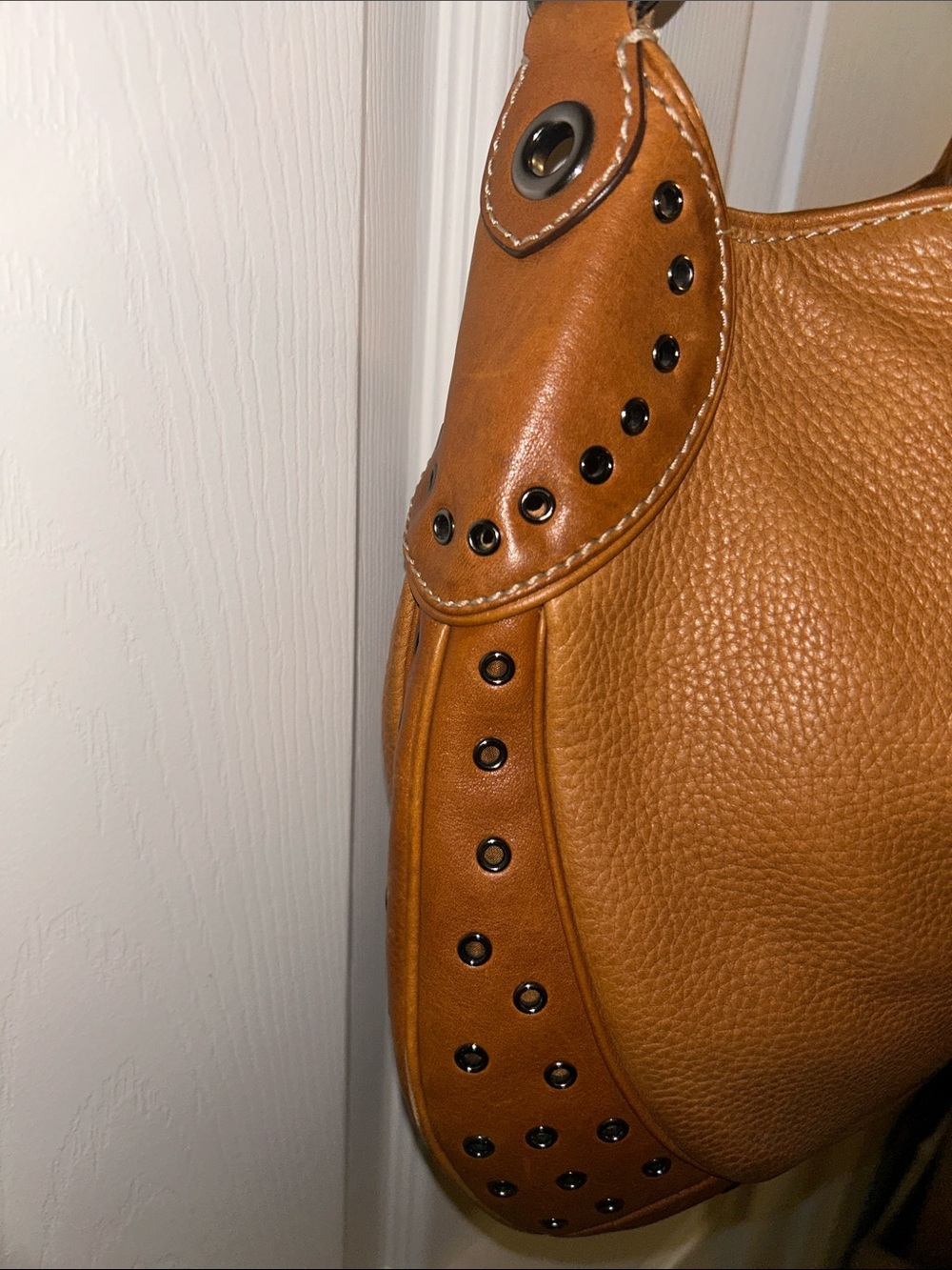 Michael Kors Cognac Pebbled Leather Studded Shoulder Hobo - Picture 6 of 10